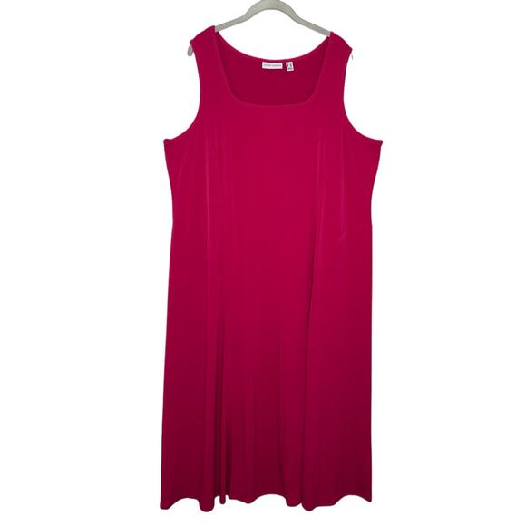 Susan Graver Women’s Liquid Knit Hot Pink Sleeveless Maxi Midi Dress Plus Sz 2X - Picture 1 of 5